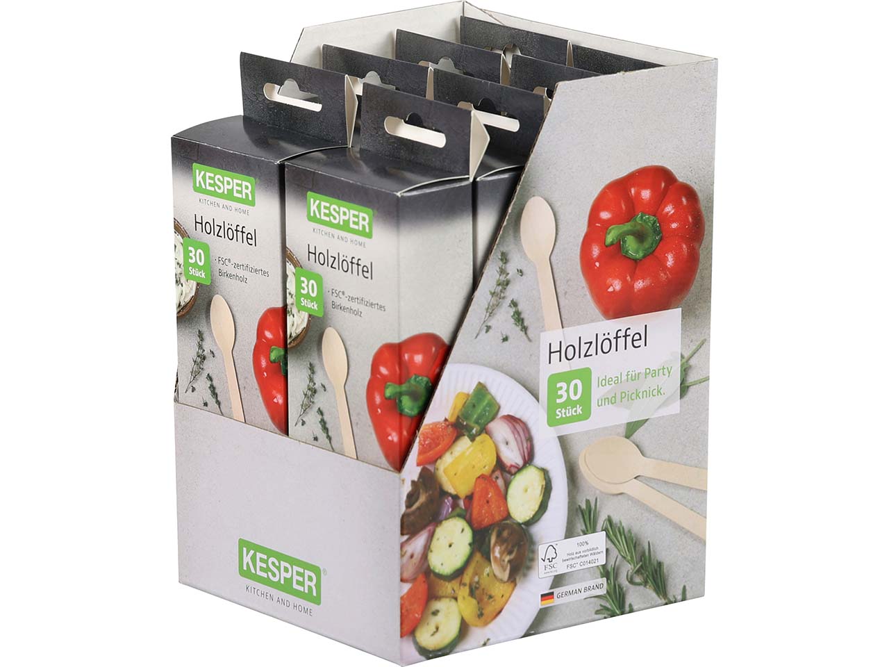 KESPER Einweglöffel aus FSC-Birkenholz, 30er-Pack, Länge 16 cm