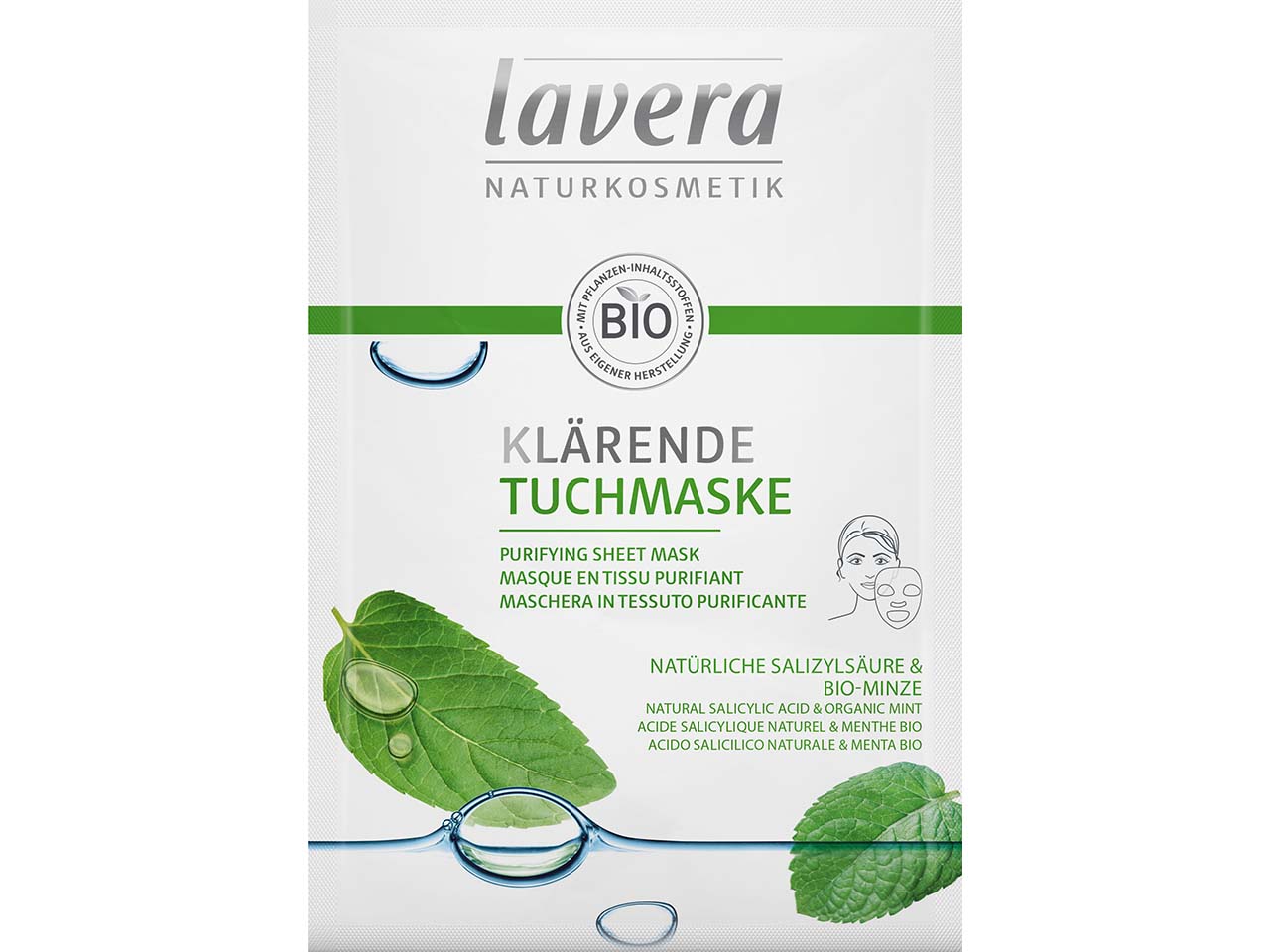 lavera Tuchmaske "Klärend" mit natürlicher Salizylsäure und Bio-Minze, 21 ml