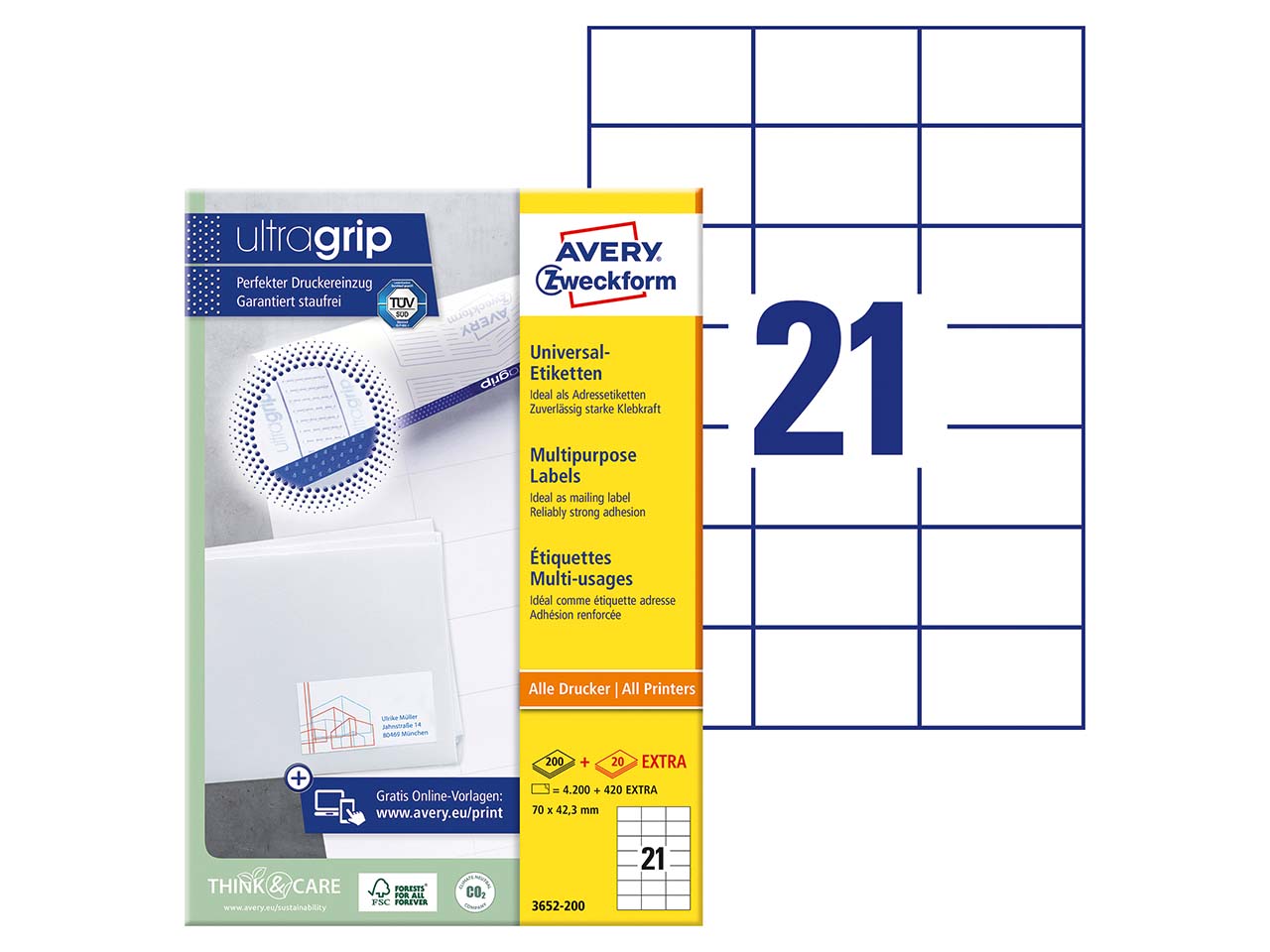 4.620 Zweckform Etiketten '3652' 70 x 42,3 mm, A4