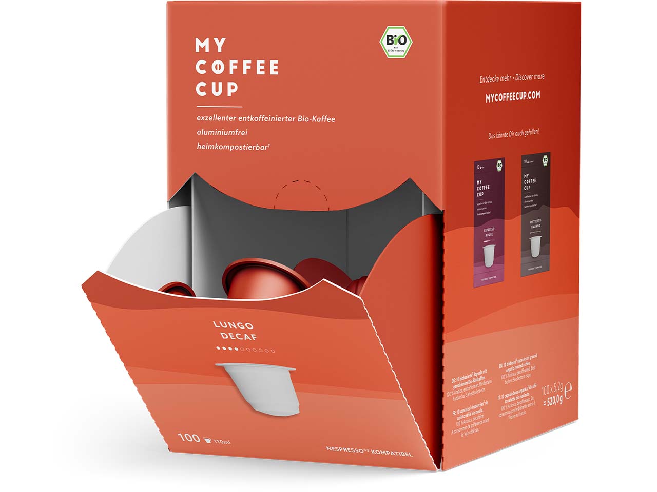 MY COFFEE CUP Bio-Kaffeekapseln "Lungo Decaf" 100 Stk.