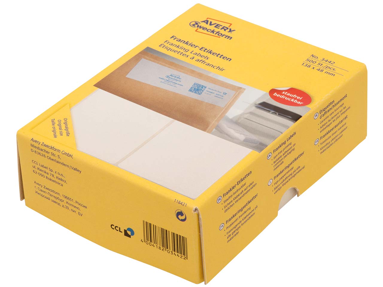 Avery Zweckform Frankier-Etiketten 138 x 48 mm, doppelt, 500 Stk.