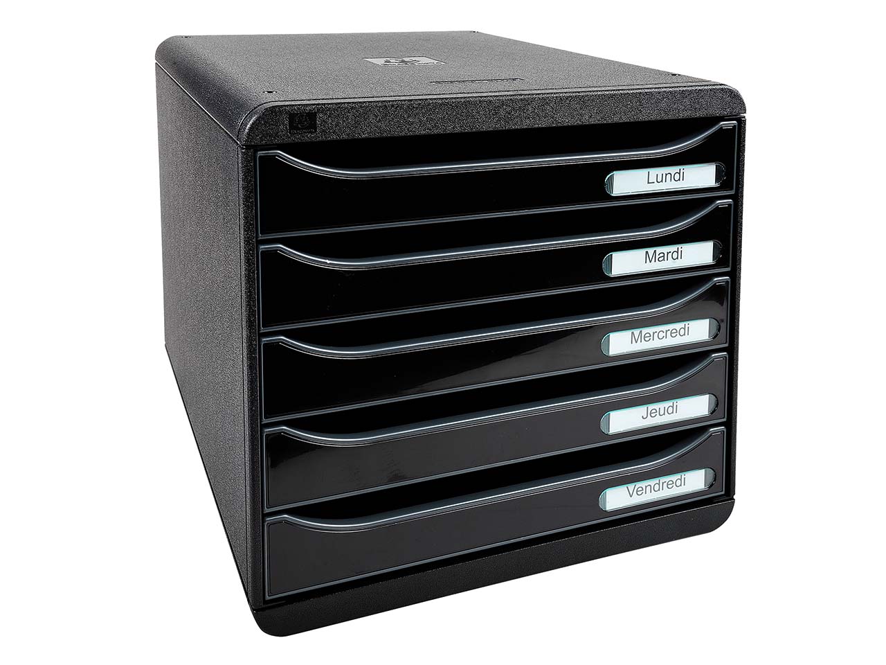 Exacompta Schubladenbox Big Box Plus "Glossy", DIN A4+, 5 Schubladen offen, schwarz