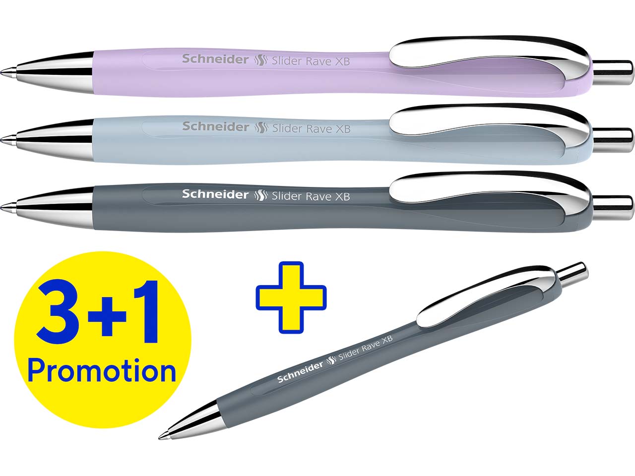 Schneider 4er-Pack Kugelschreiber "Slider Rave XB" 3+1 Gratis, sortiert