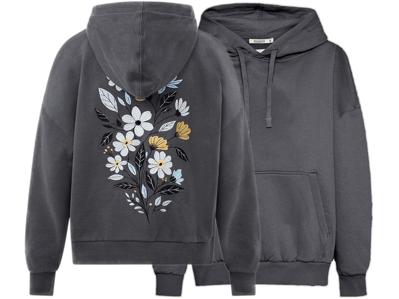 GREENBOMB Bio-Damen-Hoodie 'Flower Bouquet' mit Rücken-Stickerei, gravel, Gr. L