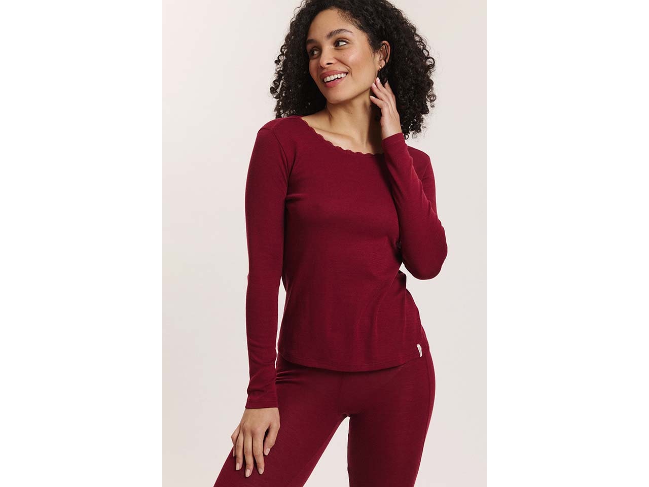 tranquillo Bio-Damen-Langarmshirt 'Noemiee' mit 50 % Woll-Anteil, tibetan red, Gr. S