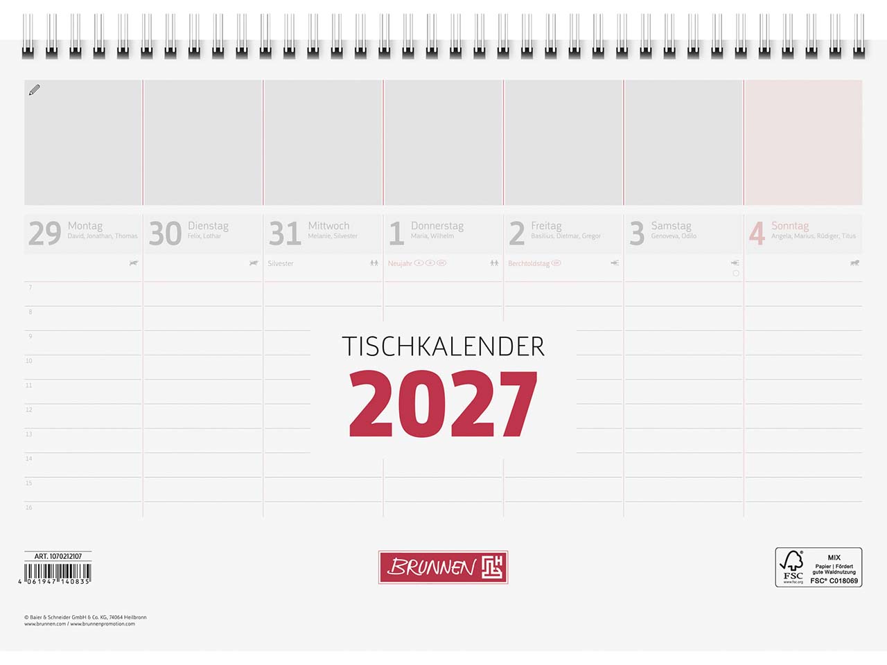 Glocken Tischkalender DIN A4, FSC, (1 Woche - 1 Seite) 2027