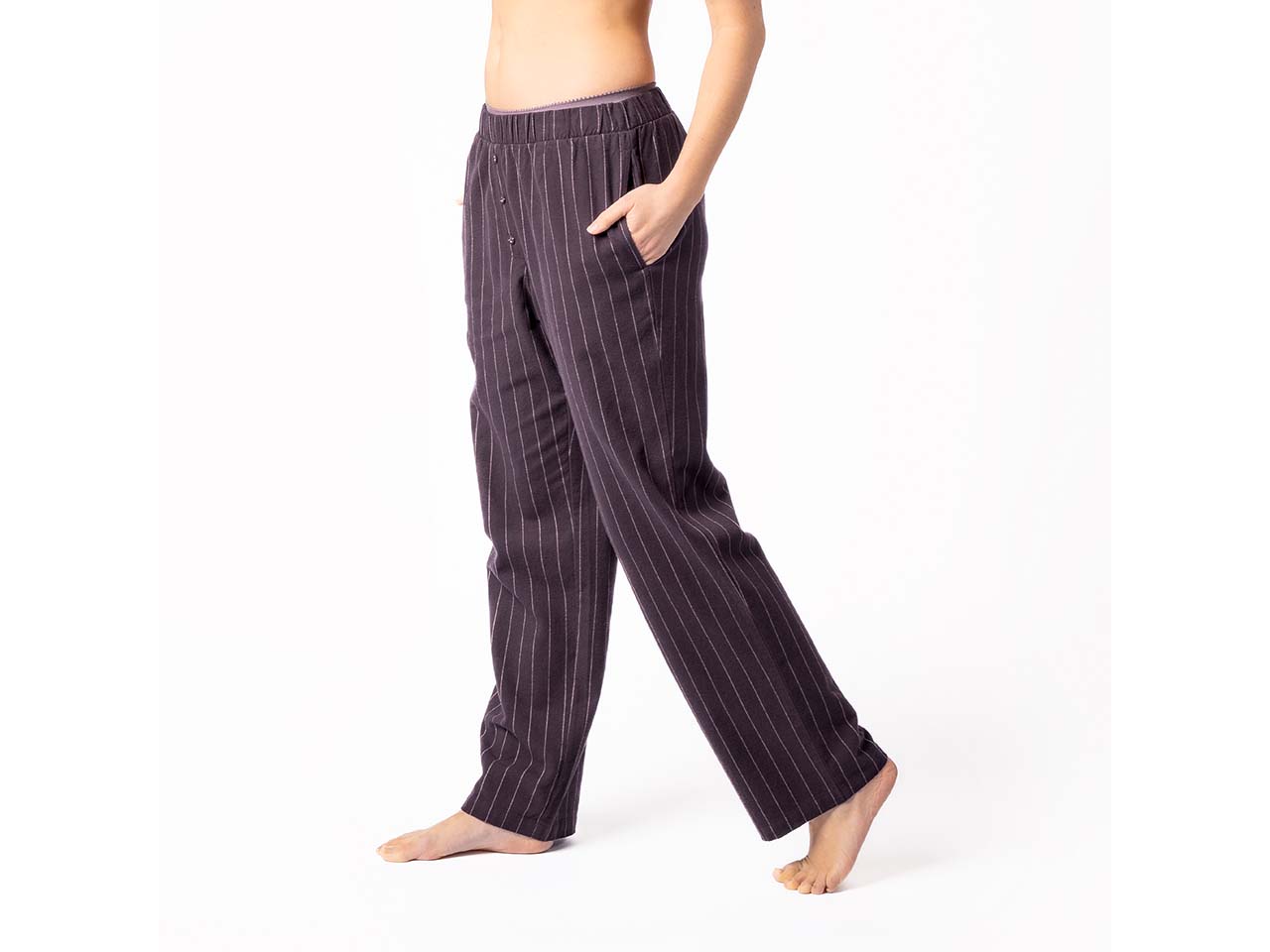 Living Crafts Bio-Damen-Schlafhose 'SCARABEA', zinfandel/pin stripes, Gr. 38