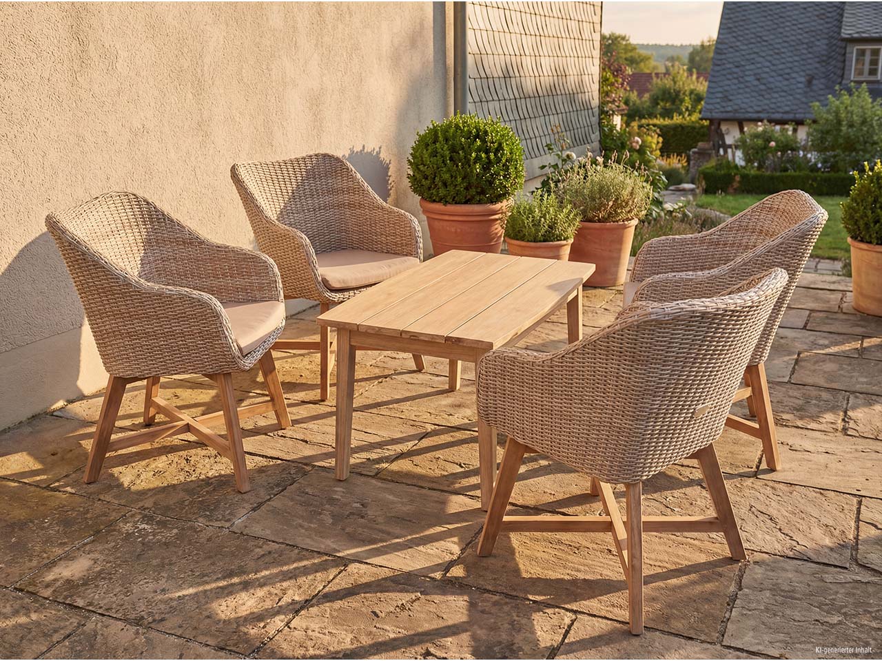 Gartenlounge-Set "PUEBLO/OAKLAND 01" 5-tlg. 1 Tisch Akazie, 4 Sessel KSgeflecht hellgrau