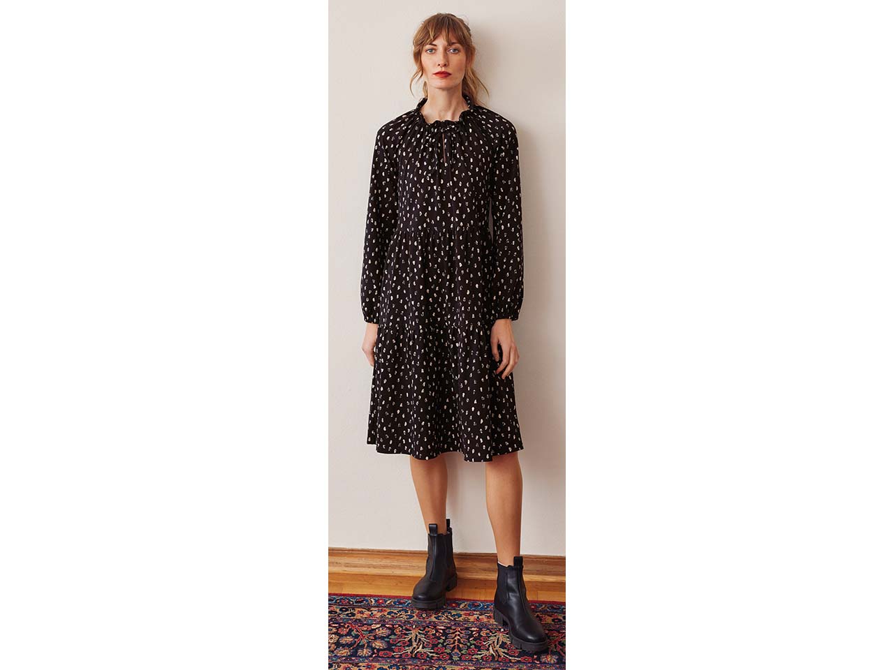 LANA Bio-Damen-Kleid "Moja" mit Raglanärmeln, knielang, schwarz, Gr. 40