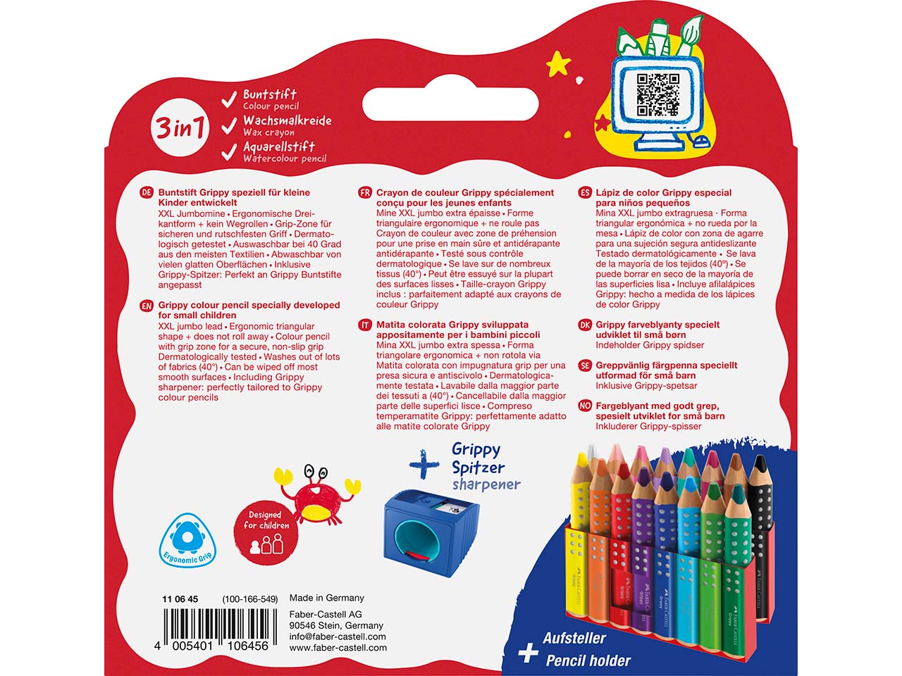 Faber-Castell 16er-Set Buntstifte "Grippy" mit Spitzer