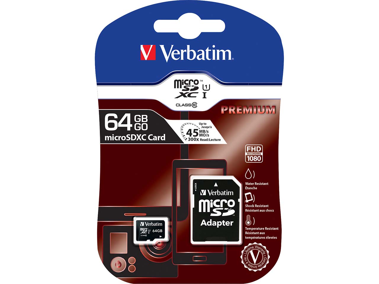 Adapter Class 10 Card Karte Verbatim Premium 64 GB Micro SD SDXC Speicherkarte 